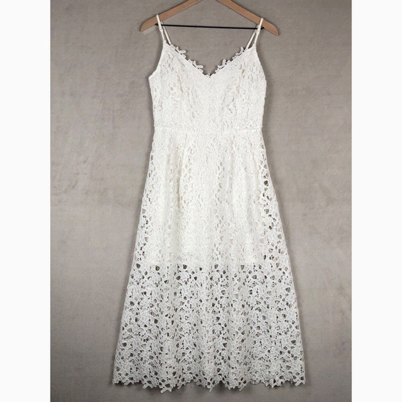 ASTR the Label Lace Fit & Flare Midi Dress Sz XL White Spaghetti Strap Lined - Picture 1 of 13